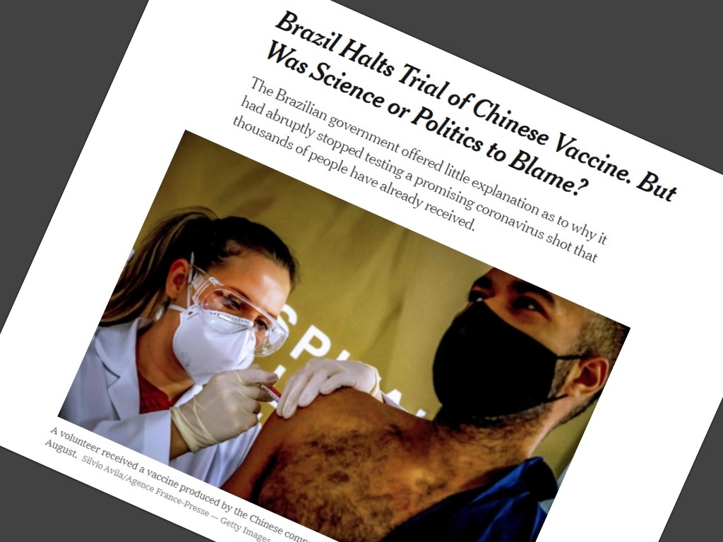 New York Times aborda rivalidade entre Bolsonaro e Dória no caso da suspensão dos testes da CoronaVac